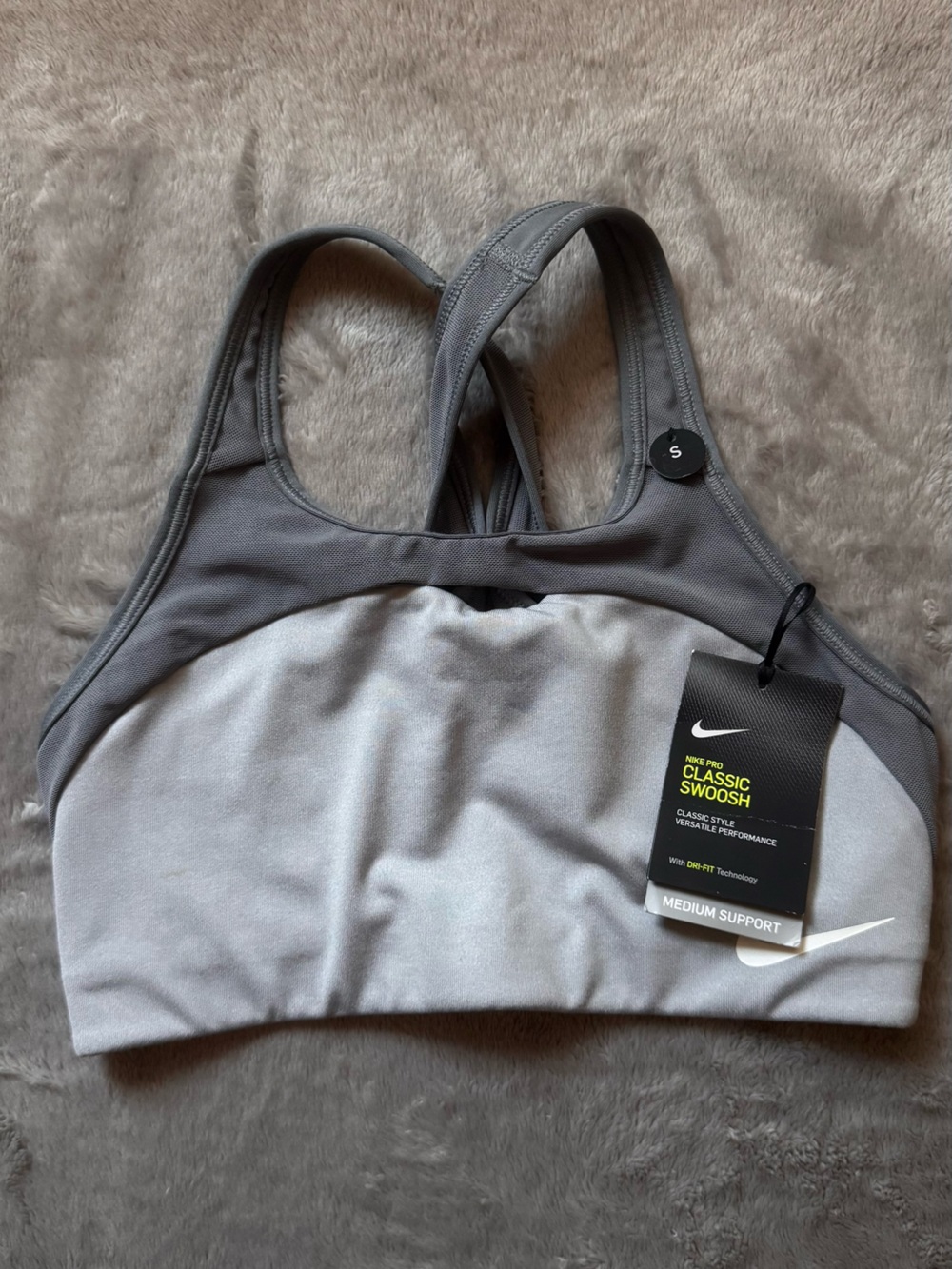Nike Grey Dual-Tone Classic Swoosh Medium Support Sports Bra